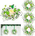 4 Pcs St Patricks Day Decorations 11.8 Inch Small Shamrock Wreath Mini St Patricks Wreaths with Green Berried