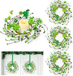 4 Pcs St Patricks Day Decorations 11.8 Inch Small Shamrock Wreath Mini St Patricks Wreaths with Green Berried