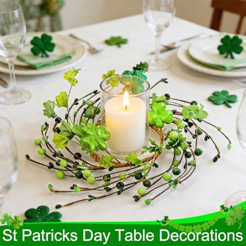 4 Pcs St Patricks Day Decorations 11.8 Inch Small Shamrock Wreath Mini St Patricks Wreaths with Green Berried, alternate view