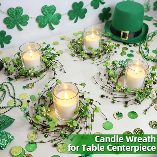 4 Pcs St Patricks Day Decorations 11.8 Inch Small Shamrock Wreath Mini St Patricks Wreaths with Green Berried, alternate view