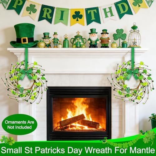 4 Pcs St Patricks Day Decorations 11.8 Inch Small Shamrock Wreath Mini St Patricks Wreaths with Green Berried, alternate view