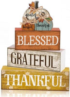 4 Pcs Stacked Pumpkin Block Signs, Fall Thanksgiving Decor