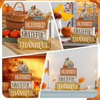 4 Pcs Stacked Pumpkin Block Signs, Fall Thanksgiving Decor, alternate view 6