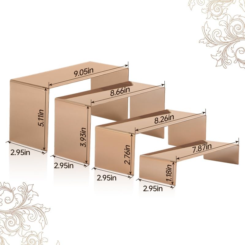 4 Pcs Stainless Steel Display Risers, Display Stand for Cupcake Dessert Perfume Purse Handbag Shoe and Funko, alternate view