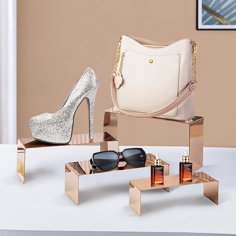 4 Pcs Stainless Steel Display Risers, Display Stand for Cupcake Dessert Perfume Purse Handbag Shoe and Funko, alternate view