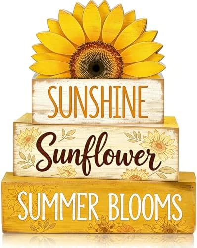 4 Pcs Sunflower Decor Faux Book Stack Blocks Farmhouse Tiered Tray Decor Summer Decorations for Home Kitchen