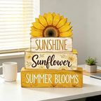 4 Pcs Sunflower Decor Faux Book Stack Blocks Farmhouse Tiered Tray Decor Summer Decorations for Home Kitchen, alternate view