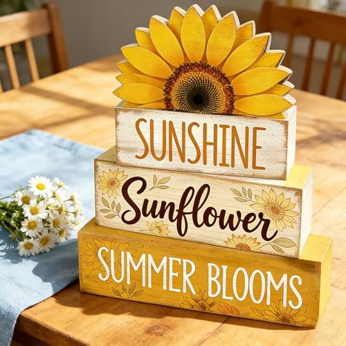 4 Pcs Sunflower Decor Faux Book Stack Blocks Farmhouse Tiered Tray Decor Summer Decorations for Home Kitchen, alternate view