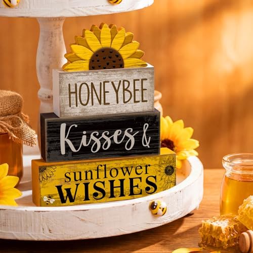 4 Pcs Sunflower Table Decor Farmhouse Summer Tiered Tray Decor, alternate view 3