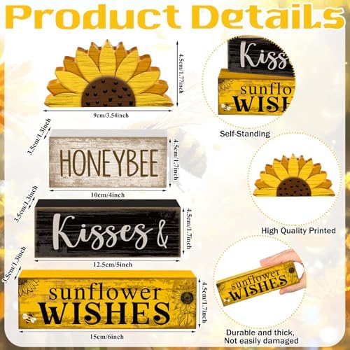4 Pcs Sunflower Table Decor Farmhouse Summer Tiered Tray Decor, alternate view 4