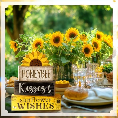 4 Pcs Sunflower Table Decor Farmhouse Summer Tiered Tray Decor, alternate view 6
