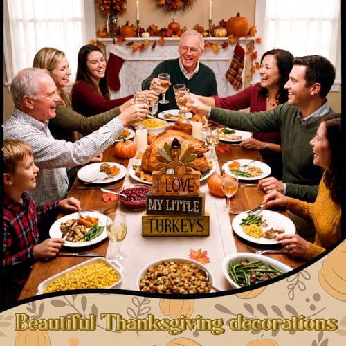 4 Pcs Thanksgiving Table Decoration, Turkey Wooden Block Signs, alternate view 5