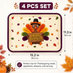 4 Pcs Thanksgiving Turkey Serving Trays, 16 x 11 in Plastic Serving Dishes in Multi Color, alternate view 2