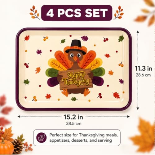 4 Pcs Thanksgiving Turkey Serving Trays, 16 x 11 in Plastic Serving Dishes in Multi Color, alternate view 2