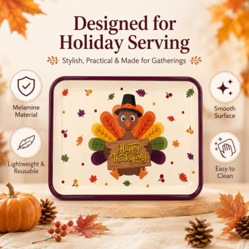 4 Pcs Thanksgiving Turkey Serving Trays, 16 x 11 in Plastic Serving Dishes in Multi Color, alternate view 3