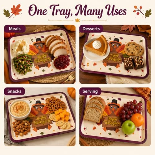 4 Pcs Thanksgiving Turkey Serving Trays, 16 x 11 in Plastic Serving Dishes in Multi Color, alternate view 6