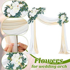 4 Pcs Wedding Arch Flowers and Drape Kit Include 2 Artificial Floral Swag and 2 White Chiffon Drapes, Faux, alternate view 3
