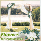 4 Pcs Wedding Arch Flowers and Drape Kit Include 2 Artificial Floral Swag and 2 White Chiffon Drapes, Faux, alternate view 4