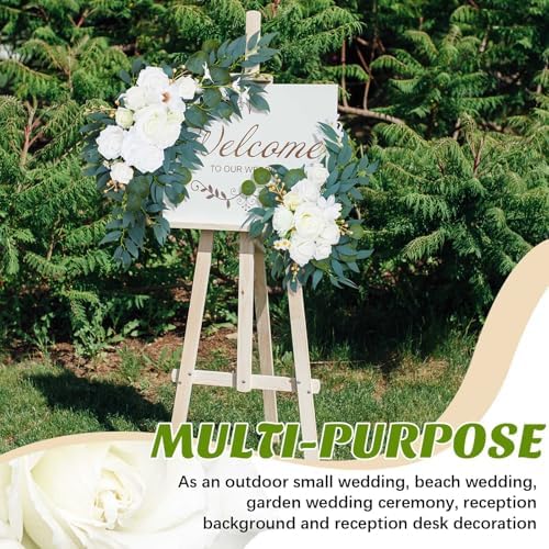 4 Pcs Wedding Arch Flowers and Drape Kit Include 2 Artificial Floral Swag and 2 White Chiffon Drapes, Faux, alternate view 6