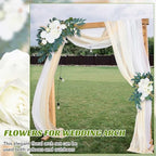 4 Pcs Wedding Arch Flowers and Drape Kit Include 2 Artificial Floral Swag and 2 White Chiffon Drapes, Faux, alternate view 7