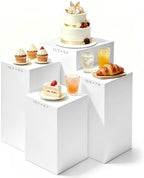4 Pcs White Acrylic Buffet Risers, Large Rectangular Display Pedestal Stand in White