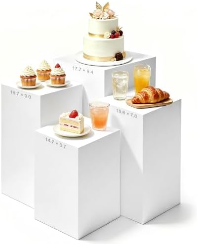 4 Pcs White Acrylic Buffet Risers, Large Rectangular Display Pedestal Stand in White