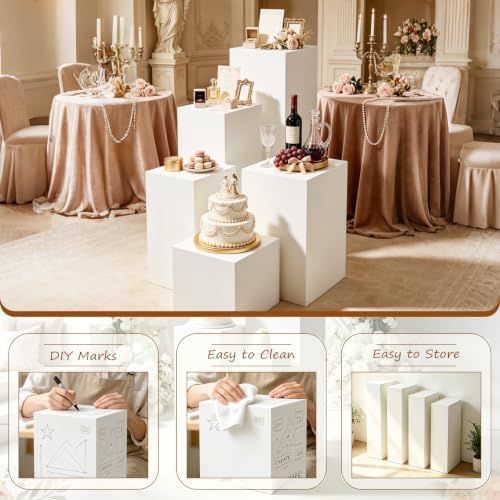4 Pcs White Acrylic Buffet Risers, Large Rectangular Display Pedestal Stand in White, alternate view 3