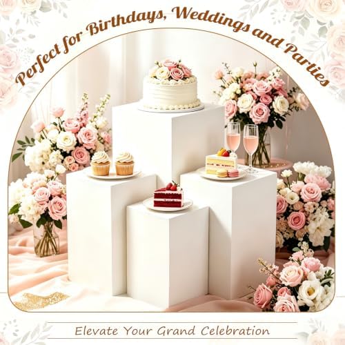 4 Pcs White Acrylic Buffet Risers, Large Rectangular Display Pedestal Stand in White, alternate view 4