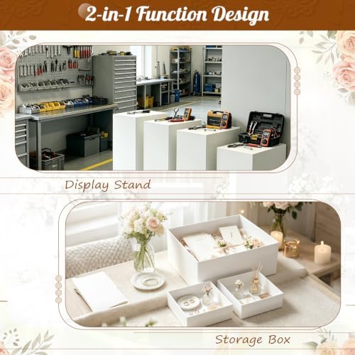 4 Pcs White Acrylic Buffet Risers, Large Rectangular Display Pedestal Stand in White, alternate view 5