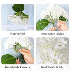 4 Pcs White Hydrangea Artificial Flowers Realistic Real Touch Latex Flower in 4 White, alternate view 2
