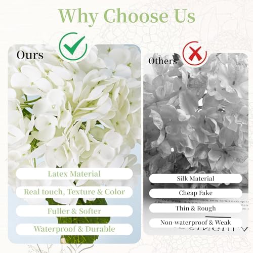 4 Pcs White Hydrangea Artificial Flowers Realistic Real Touch Latex Flower in 4 White, alternate view 4