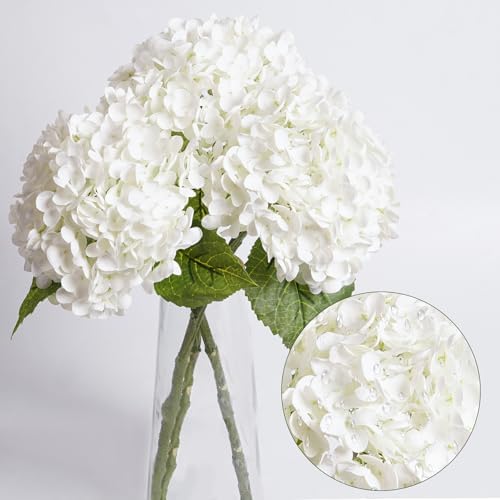 4 Pcs White Hydrangea Artificial Flowers Realistic Real Touch Latex Flower in 4 White, alternate view 5