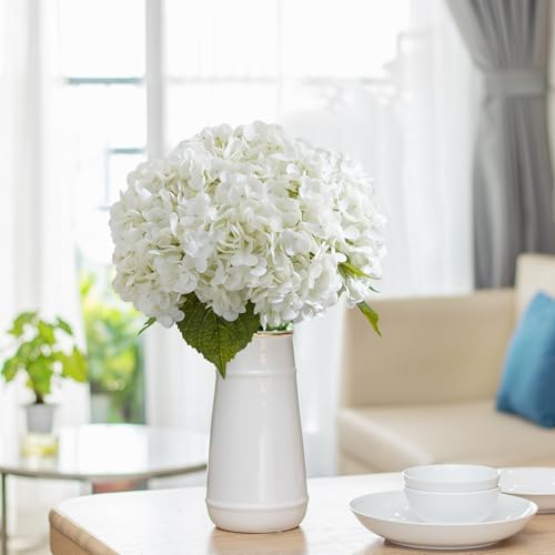 4 Pcs White Hydrangea Artificial Flowers Realistic Real Touch Latex Flower in 4 White, alternate view 6
