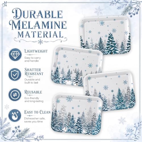 4 Pcs Winter Holiday Serving Trays Xmas Melamine Platters in 12.99 x 9.65 x 0.71 inch in White, alternate view 4