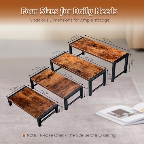 4 Pcs Wood Risers Display Stand, Solid Wood and Metal Cupcake Holder in Brown, alternate view 3