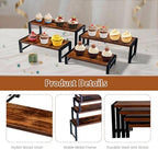 4 Pcs Wood Risers Display Stand, Solid Wood and Metal Cupcake Holder in Brown, alternate view 4