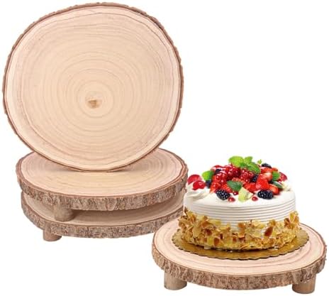 4 PCS Wood Slice with Legs, 11-13 Inch Rustic Wood Cake Stand, Ideal for Weddings Table Centerpieces, Parties