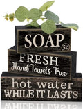 4 Pcs Wooden Bathroom Block Signs, Farmhouse Shelf Decor