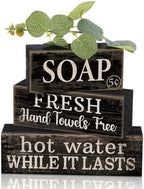 4 Pcs Wooden Bathroom Block Signs, Farmhouse Shelf Decor