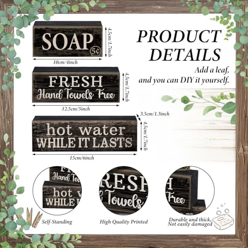 4 Pcs Wooden Bathroom Block Signs, Farmhouse Shelf Decor, alternate view 4