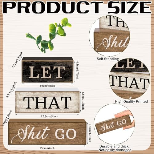 4 Pcs Wooden Block Signs Farmhouse Table Decoration for Bathroom, alternate view 3