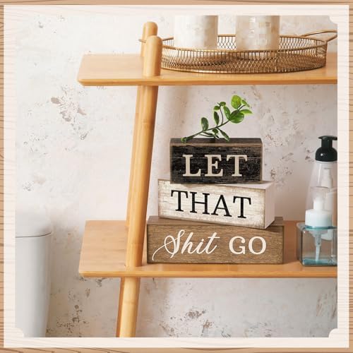 4 Pcs Wooden Block Signs Farmhouse Table Decoration for Bathroom, alternate view 5