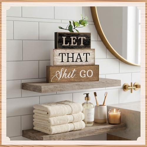 4 Pcs Wooden Block Signs Farmhouse Table Decoration for Bathroom, alternate view 6