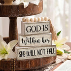 4 Pcs Wooden Blocks God Is Within Her Farmhouse Decor, alternate view 3
