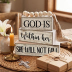 4 Pcs Wooden Blocks God Is Within Her Farmhouse Decor, alternate view 4