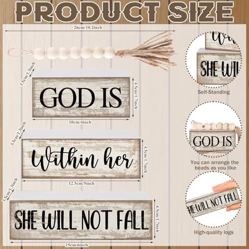 4 Pcs Wooden Blocks God Is Within Her Farmhouse Decor, alternate view 5