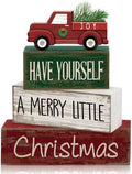 4 Pcs Wooden Christmas Tabletop Decor Red Truck Tiered Tray Decor Christmas Centerpiece Decorative Red Truck