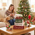 4 Pcs Wooden Christmas Tabletop Decor Red Truck Tiered Tray Decor Christmas Centerpiece Decorative Red Truck, alternate view
