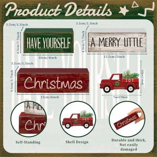 4 Pcs Wooden Christmas Tabletop Decor Red Truck Tiered Tray Decor Christmas Centerpiece Decorative Red Truck, alternate view