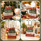 4 Pcs Wooden Christmas Tabletop Decor Red Truck Tiered Tray Decor Christmas Centerpiece Decorative Red Truck, alternate view
